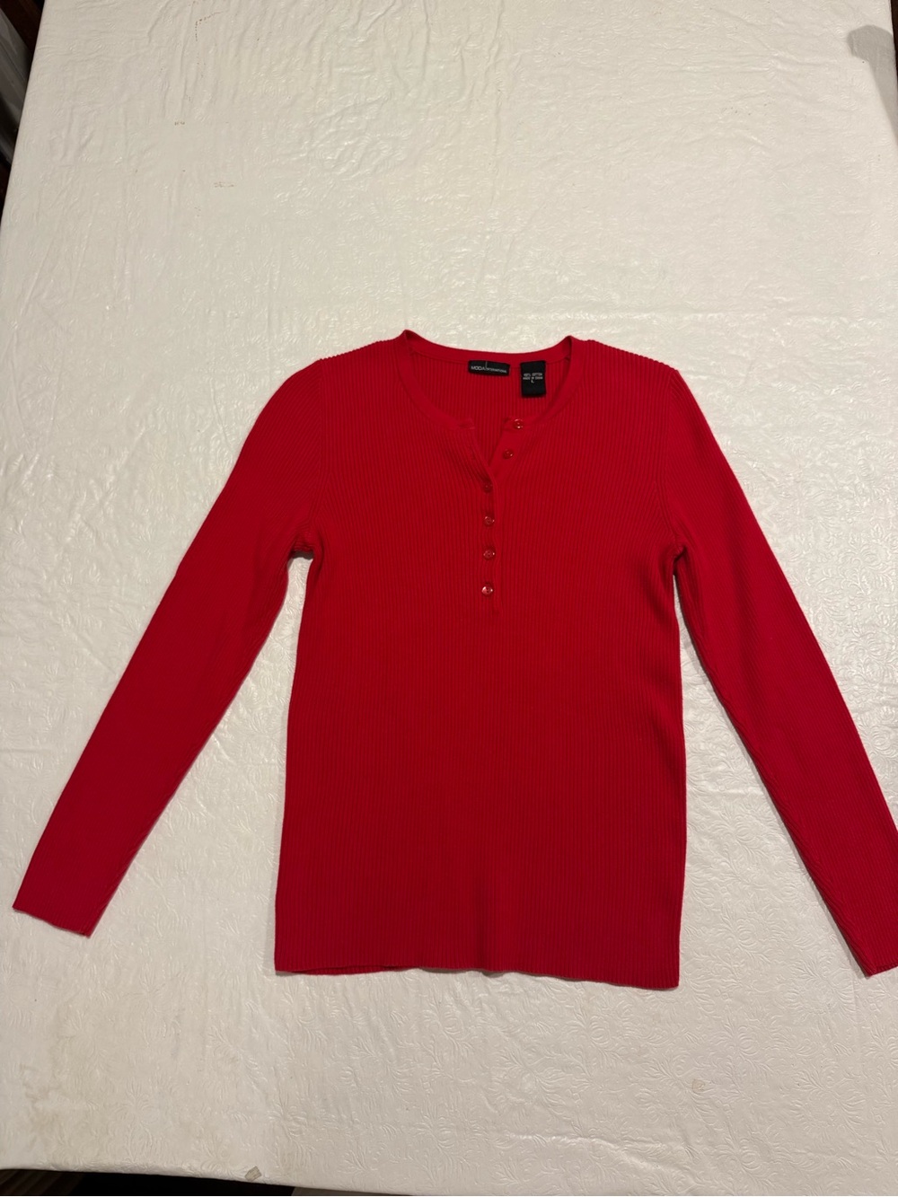 Moda International Henley cotton ribbed Long-Sleeve sweater